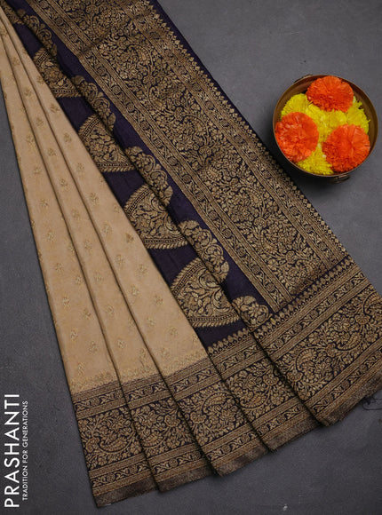 Banarasi semi crepe saree beige and navy blue with allover thread & zari woven buttas and woven border