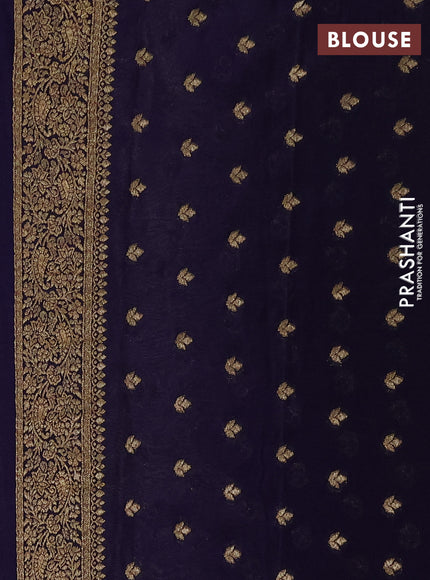 Banarasi semi crepe saree beige and navy blue with allover thread & zari woven buttas and woven border