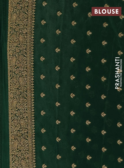 Banarasi semi crepe saree beige and bottle green with allover thread & zari woven buttas and woven border