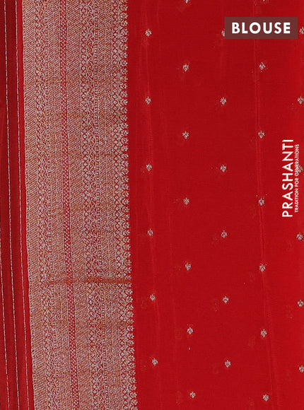 Banarasi semi crepe saree bottle green and red with allover thread & zari woven buttas and long woven border