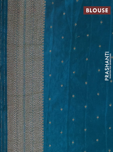 Banarasi semi crepe saree orange and teal green with allover thread & zari woven buttas and long woven border