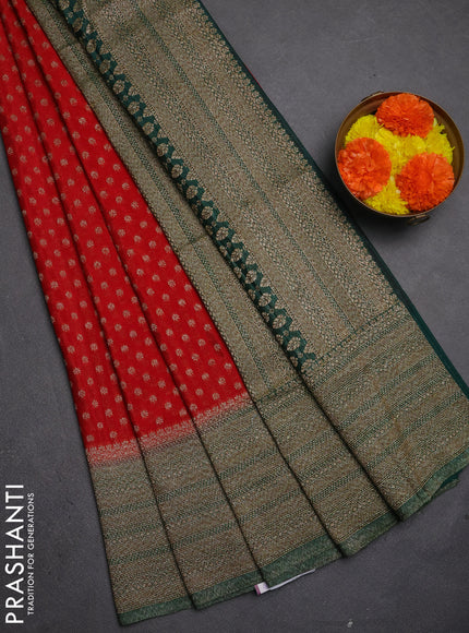 Banarasi semi crepe saree red and bottle green with allover thread & zari woven buttas and long woven border