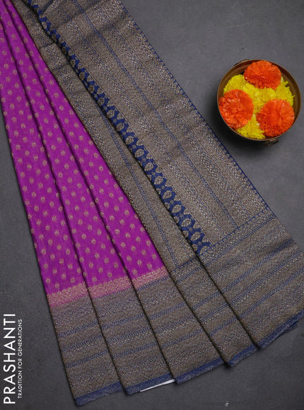 Banarasi semi crepe saree lavender shade and peacock blue with allover thread & zari woven buttas and long woven border