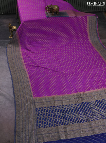 Banarasi semi crepe saree lavender shade and peacock blue with allover thread & zari woven buttas and long woven border
