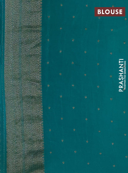 Banarasi semi crepe saree deep coffee brown and teal green with allover thread & zari woven buttas and long woven border