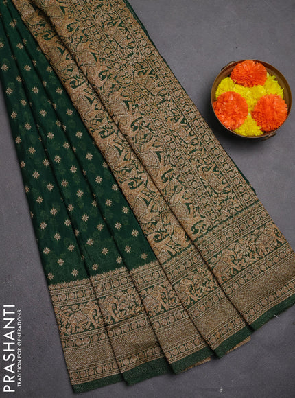 Banarasi semi crepe saree bottle green with allover thread & zari woven buttas and long woven border