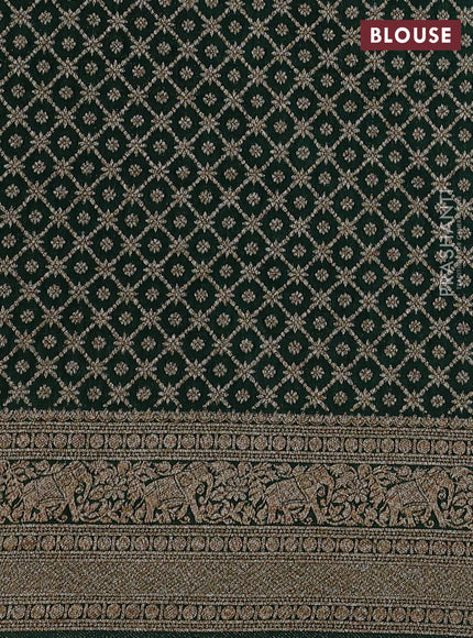 Banarasi semi crepe saree bottle green with allover thread & zari woven buttas and long woven border
