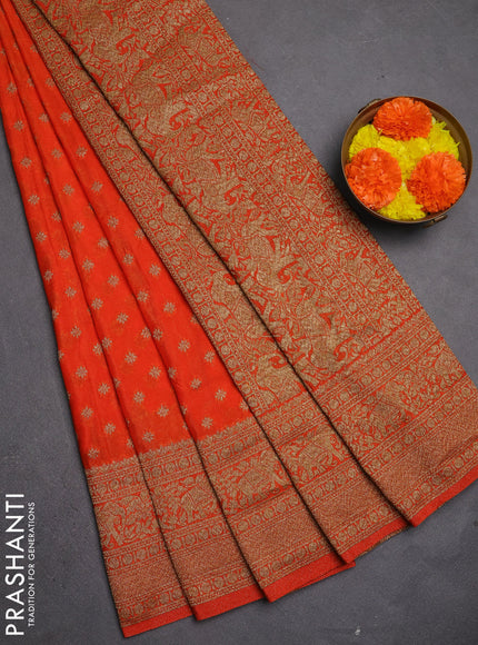 Banarasi semi crepe saree orange with allover thread & zari woven buttas and long woven border