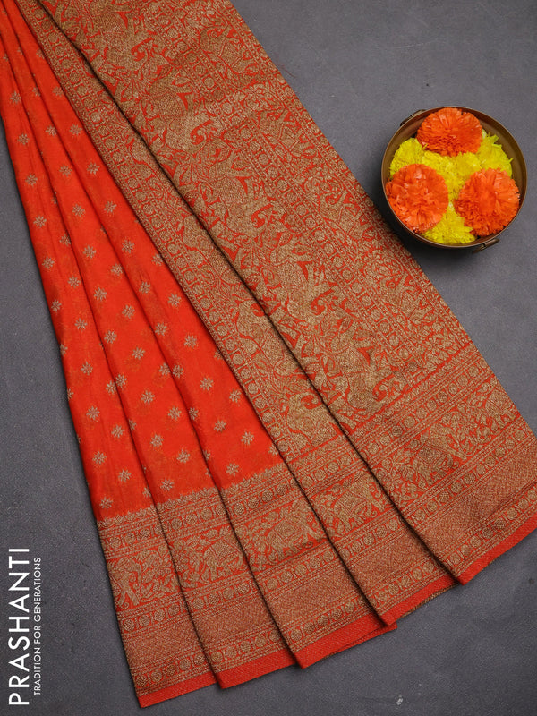 Banarasi semi crepe saree orange with allover thread & zari woven buttas and long woven border
