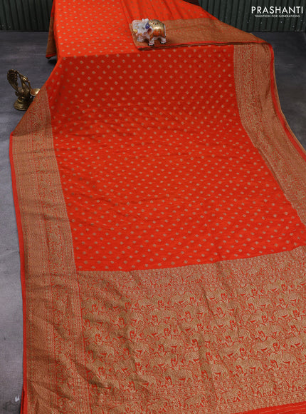 Banarasi semi crepe saree orange with allover thread & zari woven buttas and long woven border