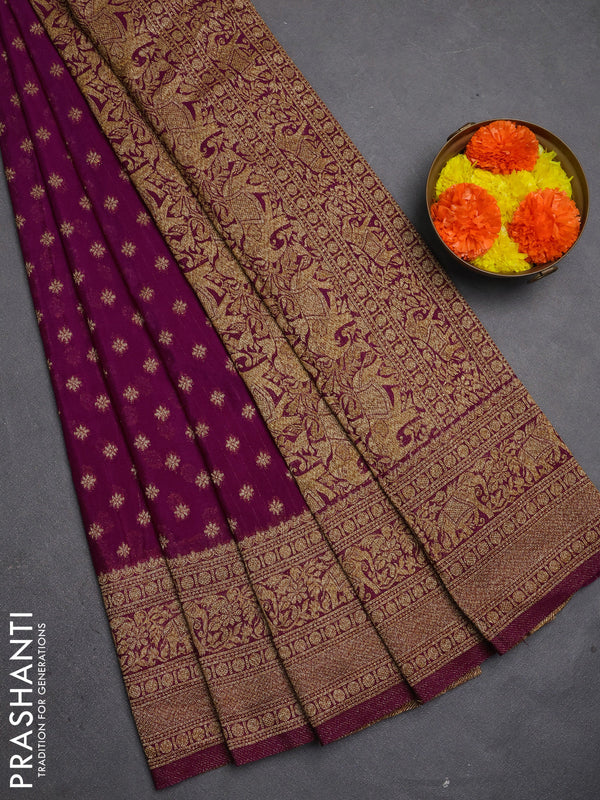 Banarasi semi crepe saree purple with allover thread & zari woven buttas and long woven border