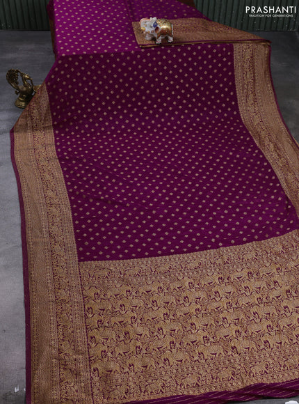 Banarasi semi crepe saree purple with allover thread & zari woven buttas and long woven border