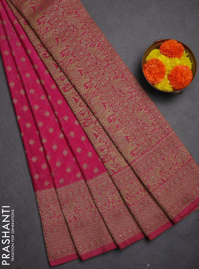 Banarasi semi crepe saree pink with allover thread & zari woven buttas and long woven border