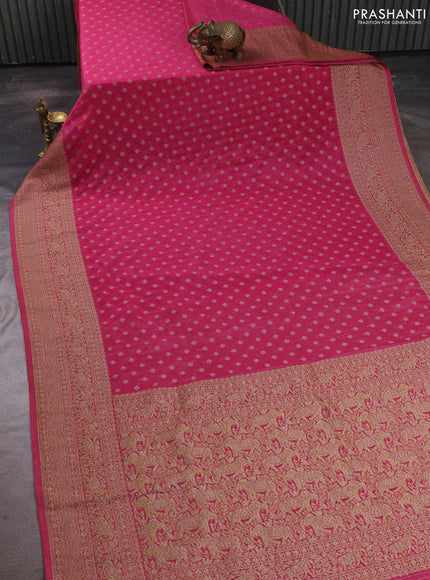 Banarasi semi crepe saree pink with allover thread & zari woven buttas and long woven border