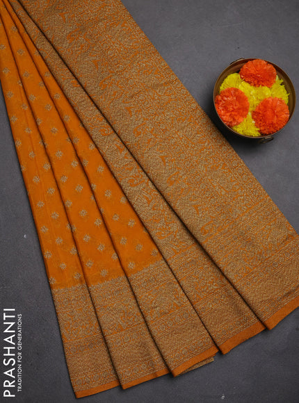 Banarasi semi crepe saree mango yellow with allover thread & zari woven buttas and long woven border