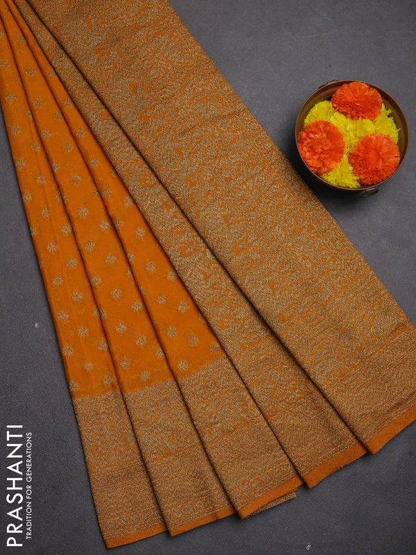 Banarasi semi crepe saree mango yellow with allover thread & zari woven buttas and long woven border