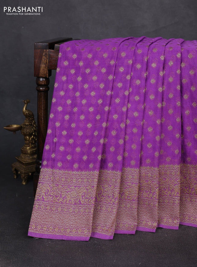 Banarasi semi crepe saree lavender with allover thread & zari woven buttas and long woven border