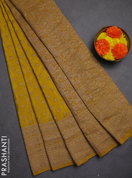 Banarasi semi crepe saree mustard yellow with allover thread & zari woven buttas and long woven border