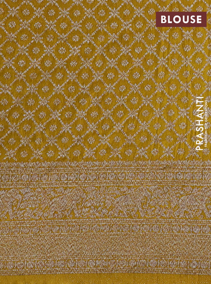 Banarasi semi crepe saree mustard yellow with allover thread & zari woven buttas and long woven border