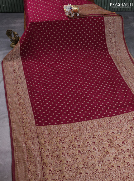 Banarasi semi crepe saree wine shade with allover thread & zari woven buttas and long woven border