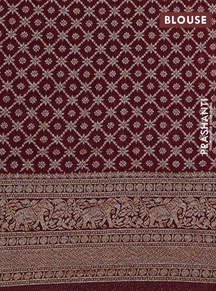 Banarasi semi crepe saree wine shade with allover thread & zari woven buttas and long woven border