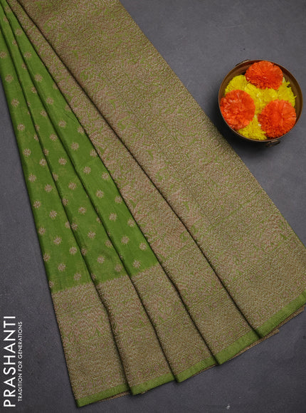 Banarasi semi crepe saree light green with allover thread & zari woven buttas and long woven border