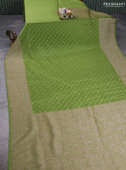 Banarasi semi crepe saree light green with allover thread & zari woven buttas and long woven border