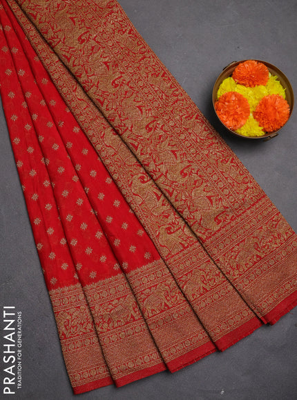Banarasi semi crepe saree red with allover thread & zari woven buttas and long woven border