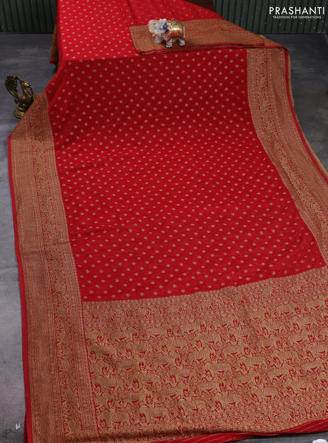 Banarasi semi crepe saree red with allover thread & zari woven buttas and long woven border