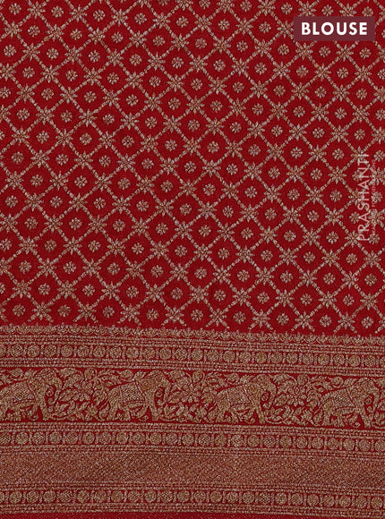 Banarasi semi crepe saree red with allover thread & zari woven buttas and long woven border