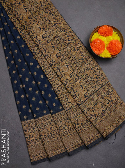 Banarasi semi crepe saree peacock blue with allover thread & zari woven buttas and long woven border