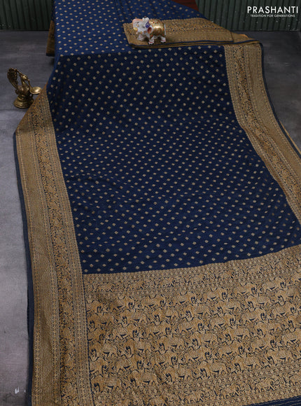 Banarasi semi crepe saree peacock blue with allover thread & zari woven buttas and long woven border