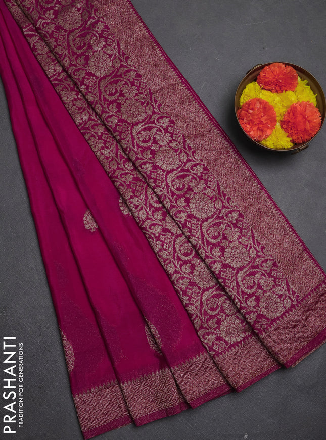 Banarasi semi crepe saree pink with allover thread & zari woven buttas and woven border