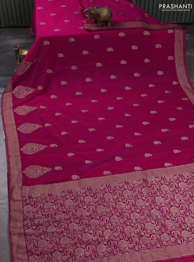 Banarasi semi crepe saree pink with allover thread & zari woven buttas and woven border