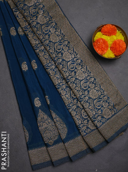 Banarasi semi crepe saree peacock blue with allover thread & zari woven buttas and woven border