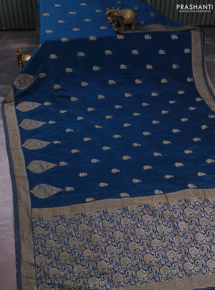 Banarasi semi crepe saree peacock blue with allover thread & zari woven buttas and woven border