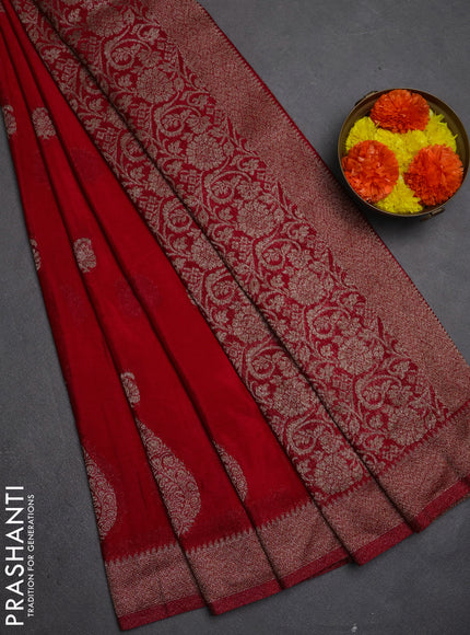 Banarasi semi crepe saree red with allover thread & zari woven buttas and woven border