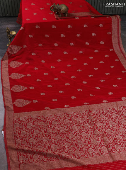 Banarasi semi crepe saree red with allover thread & zari woven buttas and woven border