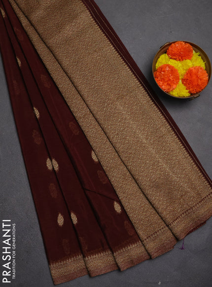 Banarasi semi crepe saree brown with allover thread & zari woven buttas and woven border