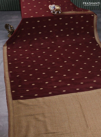 Banarasi semi crepe saree brown with allover thread & zari woven buttas and woven border