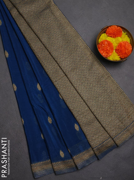 Banarasi semi crepe saree peacock blue with allover thread & zari woven buttas and woven border