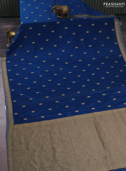 Banarasi semi crepe saree peacock blue with allover thread & zari woven buttas and woven border