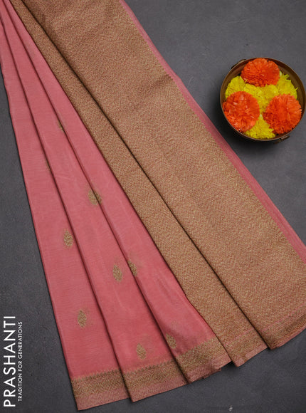Banarasi semi crepe saree peach shade with allover thread & zari woven buttas and woven border