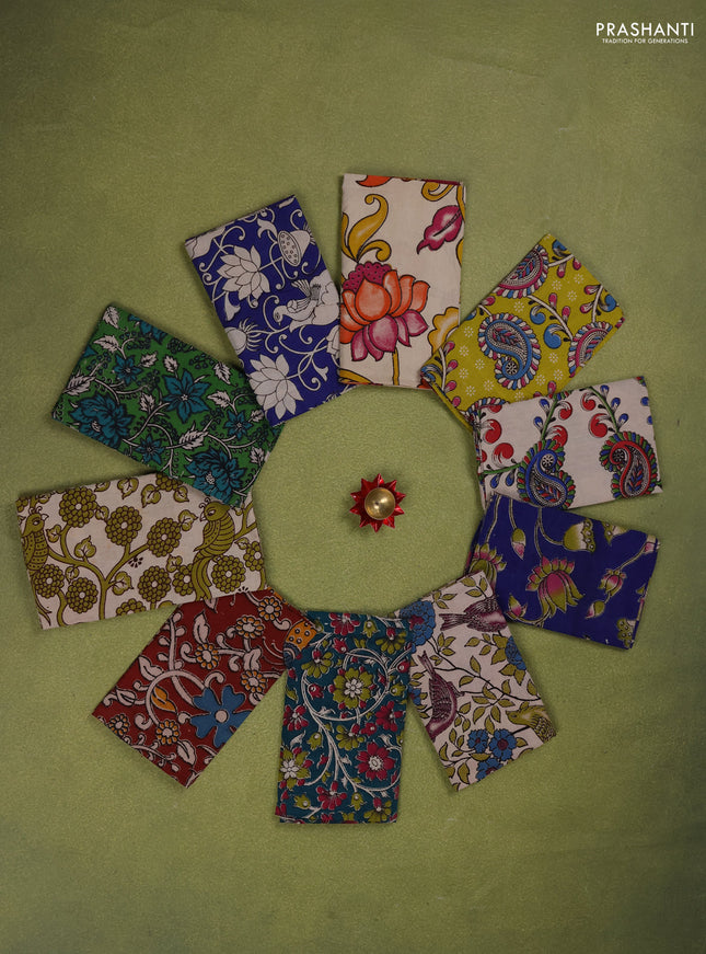 Kalamkari cotton blouse bit multi colour and multi design pack of 10