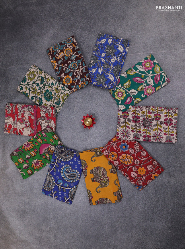 Kalamkari cotton blouse bit multi colour and multi design pack of 10