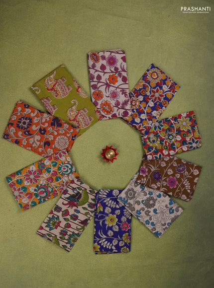 Kalamkari cotton blouse bit multi colour and multi design pack of 10