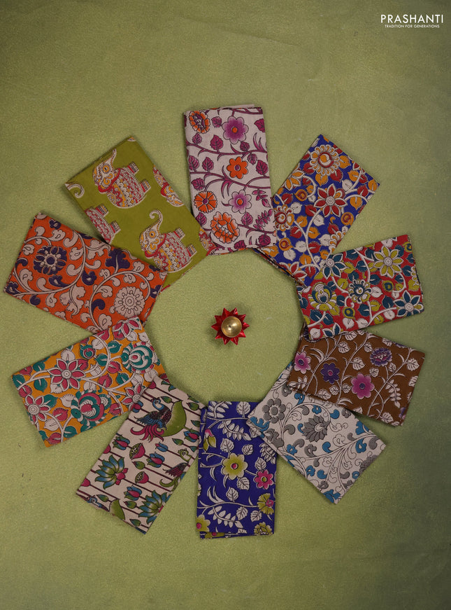 Kalamkari cotton blouse bit multi colour and multi design pack of 10