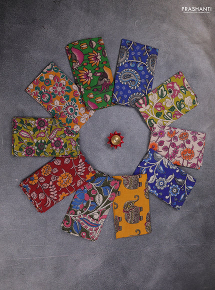 Kalamkari cotton blouse bit multi colour and multi design pack of 10