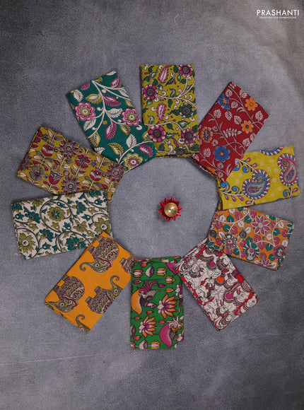Kalamkari cotton blouse bit multi colour and multi design pack of 10