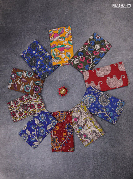 Kalamkari cotton blouse bit multi colour and multi design pack of 10